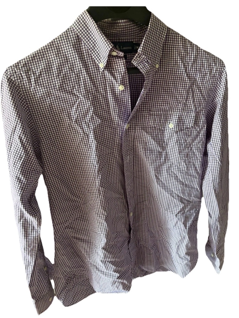 Ralph Lauren Men’s Purple Gingham Button-Down Shirt - Med pocket custom fit